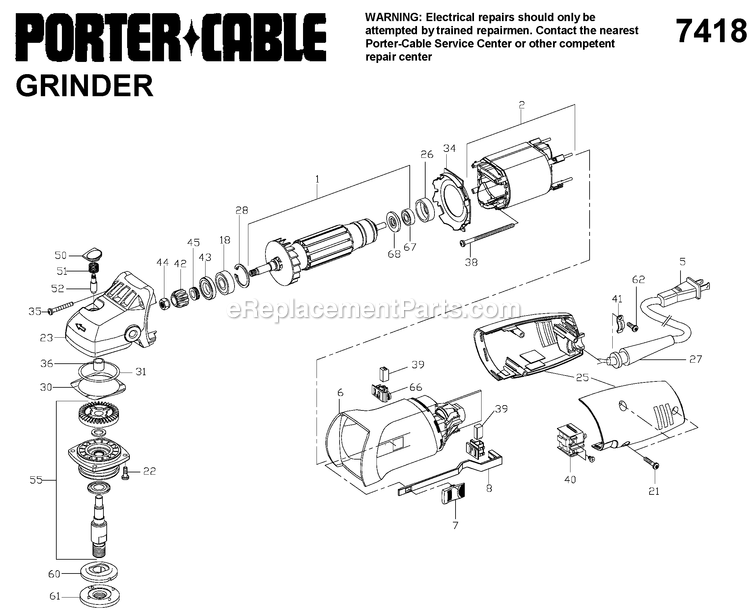 Porter Cable 7418 (Type 1) 4-1/2in Slide Grinder Power Tool Page A Diagram